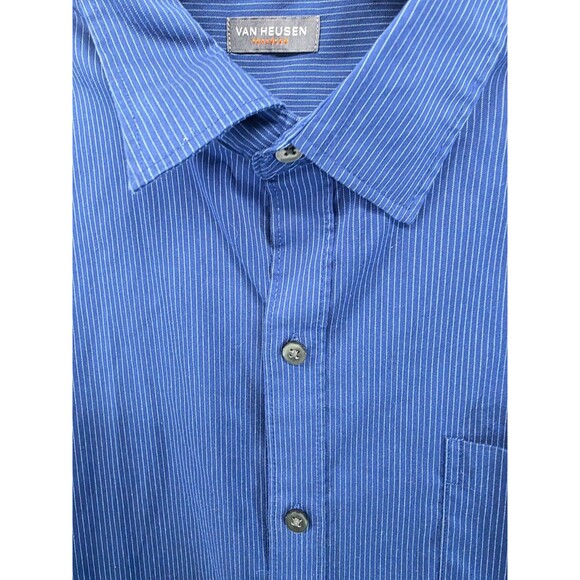 Van Heusen Dress Shirt Mens XL 17 17 1/2 Blue Pin Stripe Long Sleeve Pocket - Picture 4 of 8